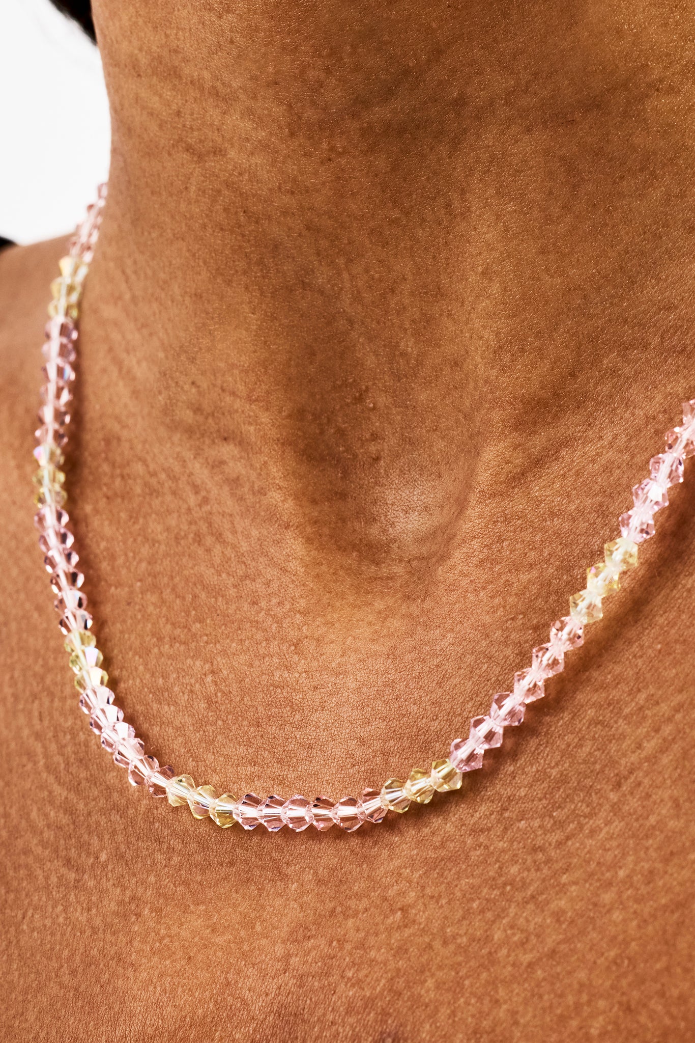 Pink & Lemon Glass Bead Necklace - 4mm - White